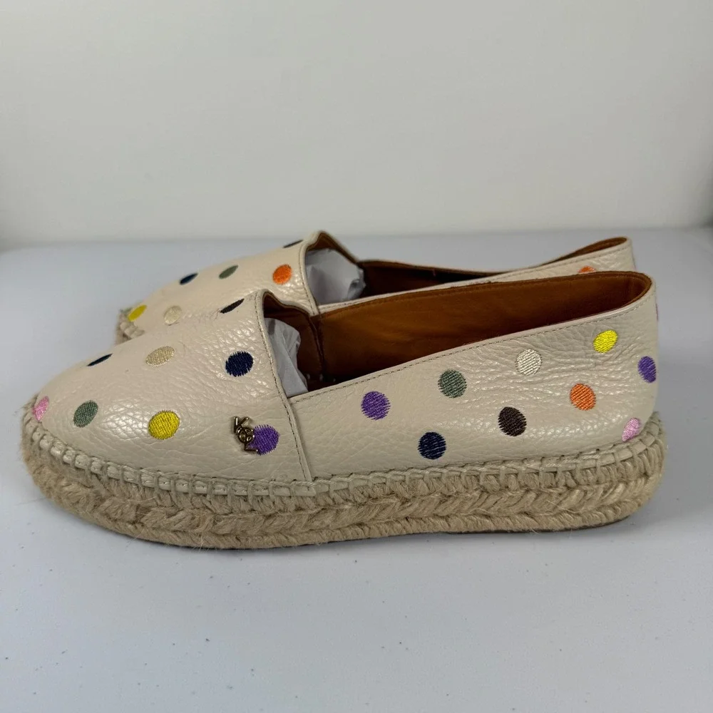 Kurt Geiger London Morella Polka Dot Leather Espadrille Flats Size 8.5 Slip On
